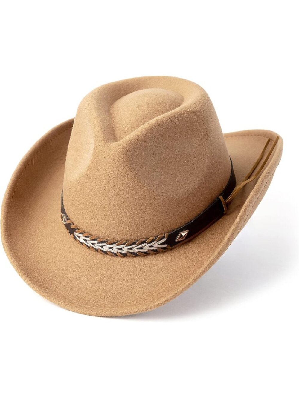Unisex Camel Felt for Wide Brim Adjustable Fit Cowboy Western Cowgirl Hat